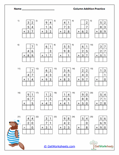 Beaver Sums Worksheet