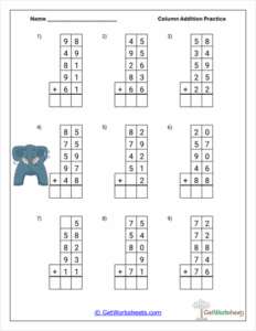 Elephant Adds Worksheet - Three- & Four-Digit Addition