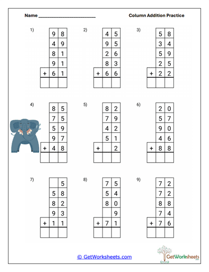 Elephant Adds Worksheet