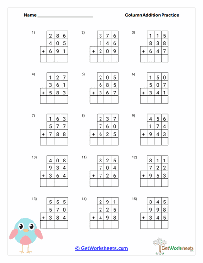 Bluebird Adds Worksheet