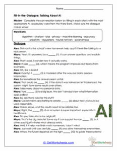 AI Dialogue Completion Worksheet - Using AI Vocabulary in Context