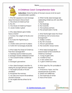 A Christmas Carol by Charles Dickens Worksheets - GetWorksheets.com