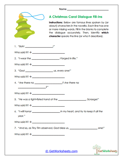 Dialogue Fill-Ins Worksheet
