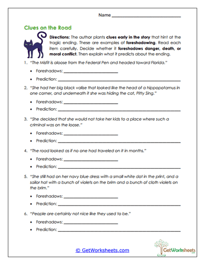 Foreshadowing Clues Worksheet