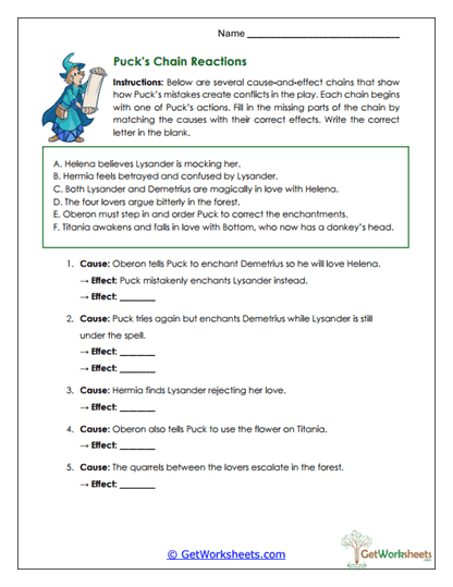 Cause and Effect Chains Worksheet