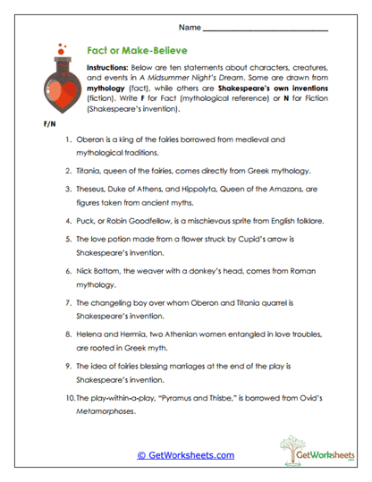 Fact or Fiction Worksheet