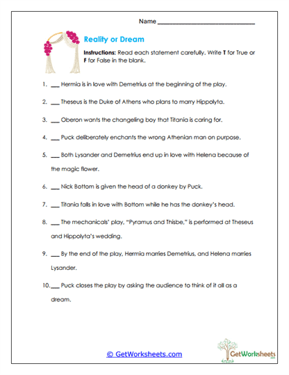 True or False Review Worksheet