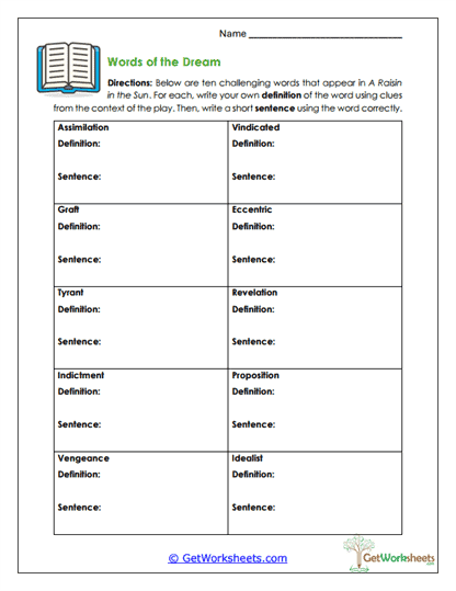 Words of the Dream Worksheet