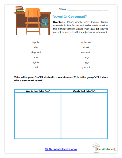 Vowel or Consonant Worksheet