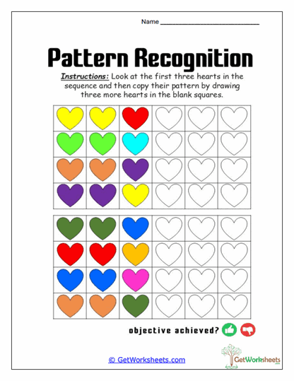 Heart Pattern Grid Worksheet