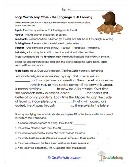 AI Learning Vocabulary Worksheet