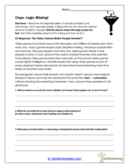 Oops Logic Missing Worksheet