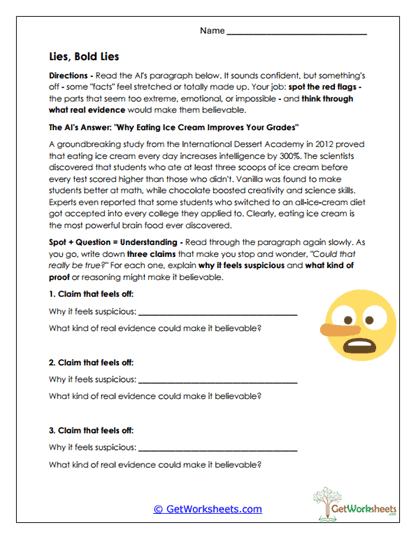 Lies Bold Lies Worksheet