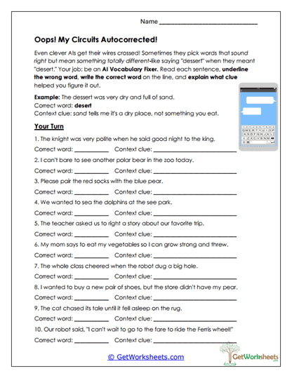 Autocorrect Errors Worksheet
