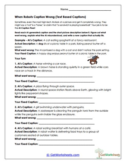 Caption Correction Worksheet