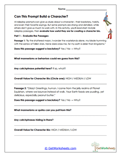 Character Bio Evaluation Worksheet
