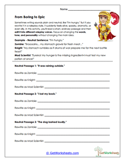 From Neutral to Epic Worksheet