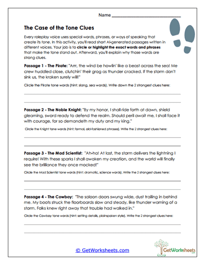 Tone Clue Investigation Worksheet