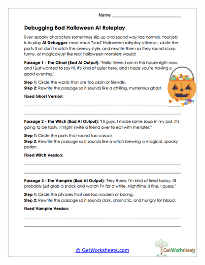 Debugging Halloween Roleplay Worksheet