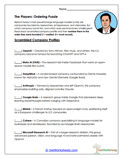 AI Company Ordering Puzzle Worksheet