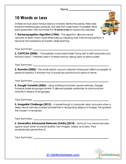 Ten-Word Summaries Worksheet