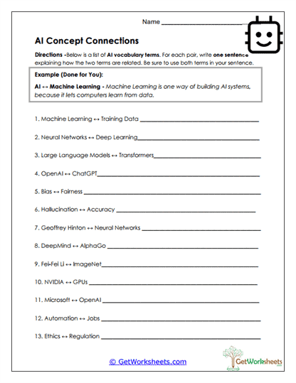 AI Concept Connections Worksheet