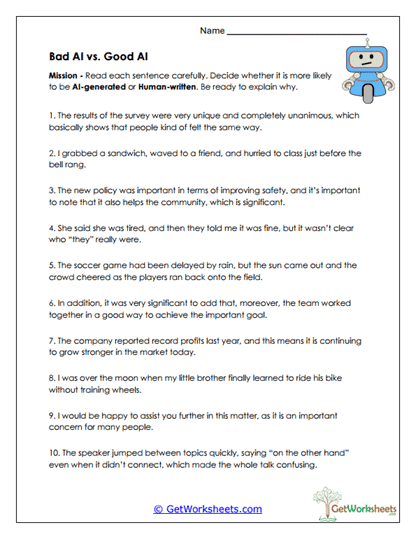 Bad AI vs. Good AI Worksheet