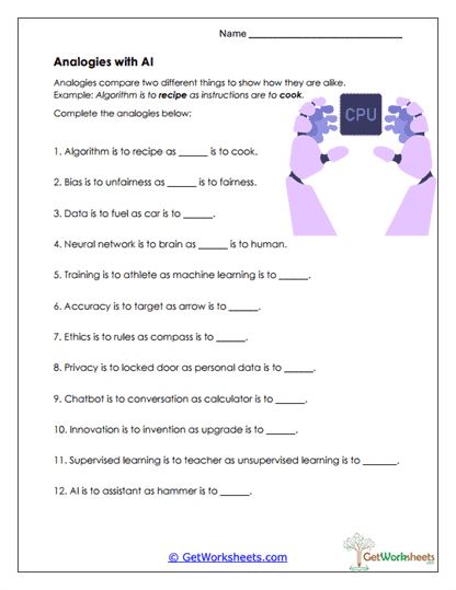 AI Analogies Worksheet