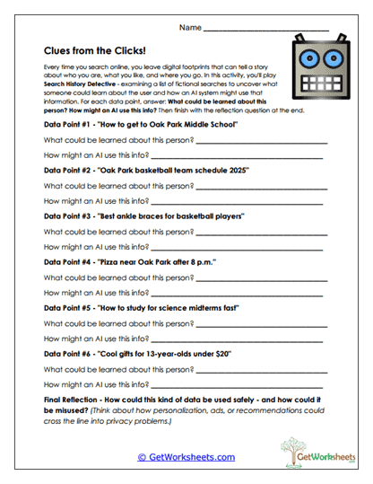 Digital Footprint Clues Worksheet