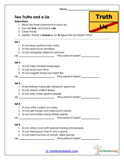 Two Truths and a Lie Worksheet