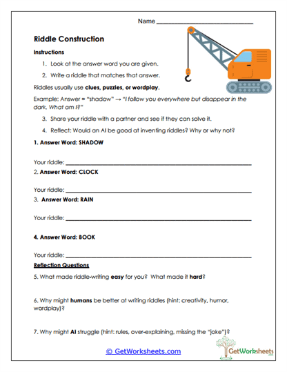 Riddle Construction Worksheet