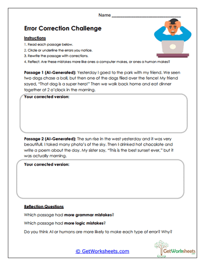 Error Correction Challenge Worksheet