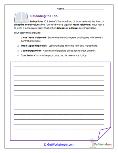 Defending the Tao Worksheet
