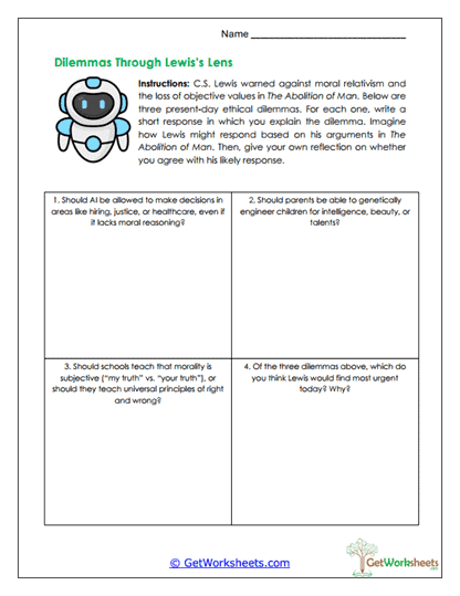 Dilemmas Through Lewis's Lens Worksheet