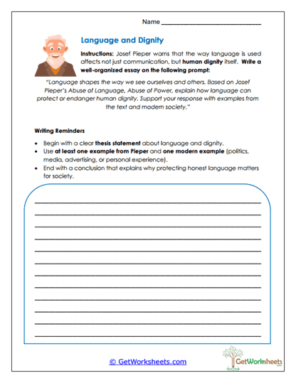 Language and Dignity Worksheet