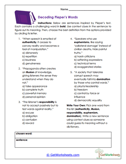 Decoding Pieper's Words Worksheet