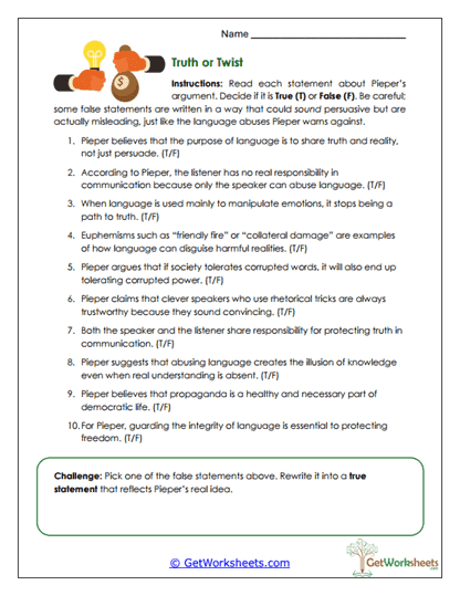 Truth or Twist Worksheet