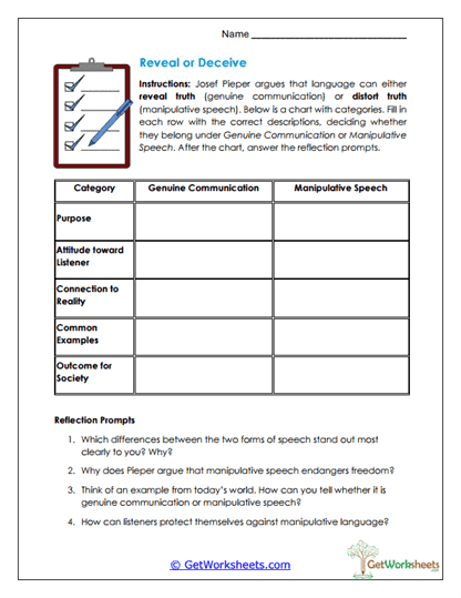 Reveal or Deceive Worksheet