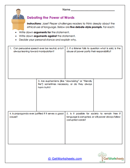 Debating the Power of Words Worksheet