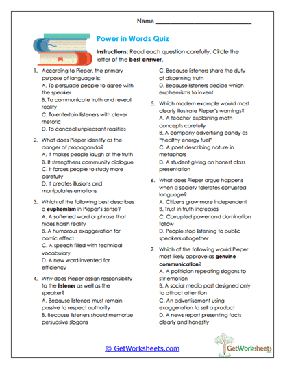 Power in Words Quiz Worksheet