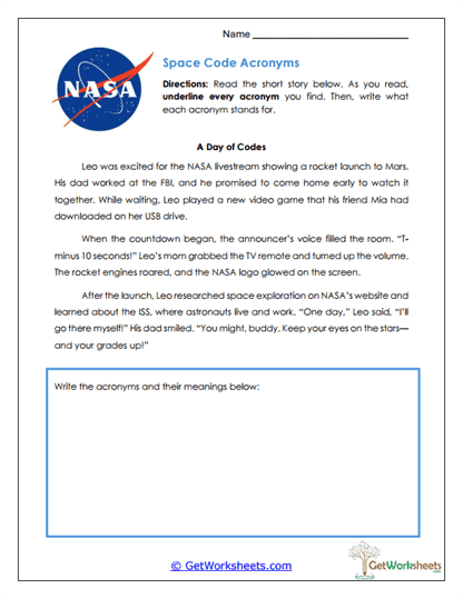 Space Code Acronyms Worksheet