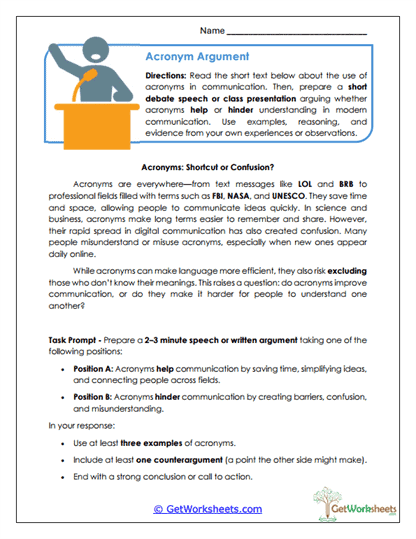 Acronym Argument Worksheet
