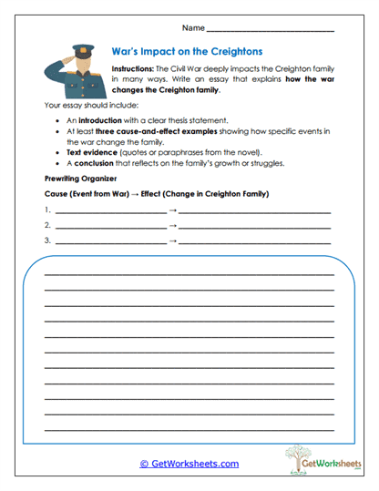 War's Impact on the Creightons Worksheet