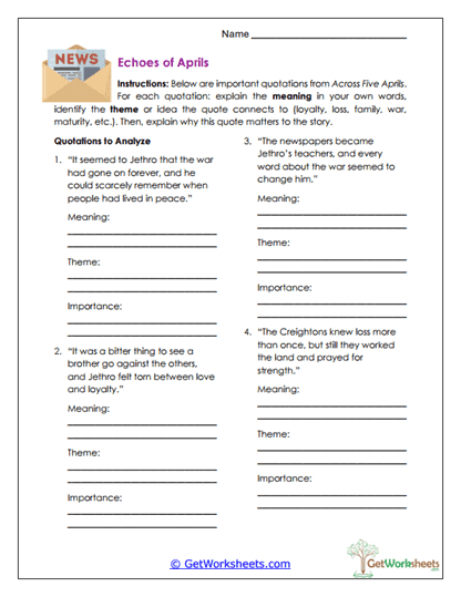 Echoes of Aprils Worksheet