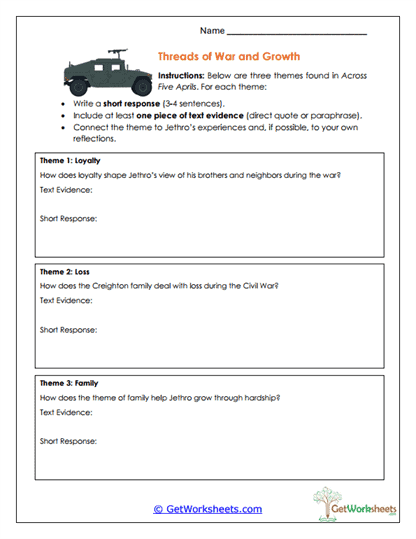 Threads of War and Growth Worksheet