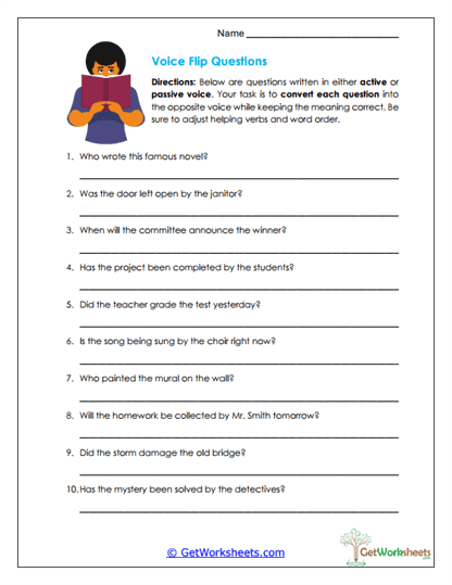 Voice Flip Questions Worksheet