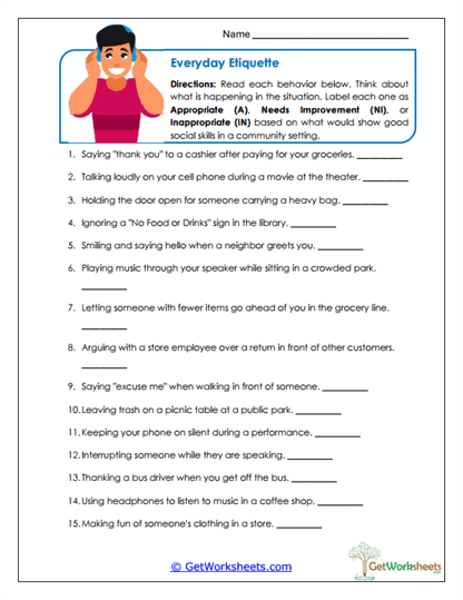 Everyday Etiquette Worksheet