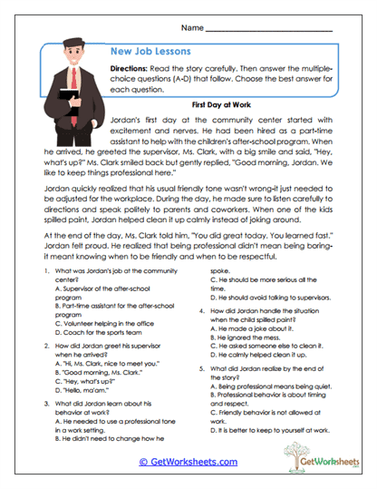 New Job Lessons Worksheet