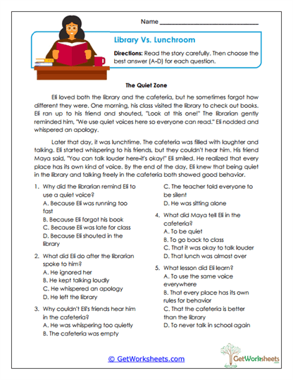 Library vs. Lunchroom Worksheet
