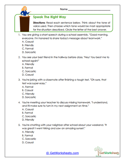 Speak the Right Way Worksheet